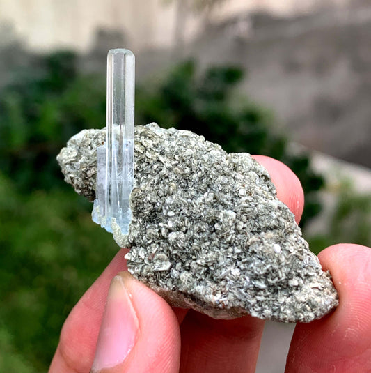 Transparent blue Aquamarine Crystal On Matrix From Pakistan 35.25 Carats