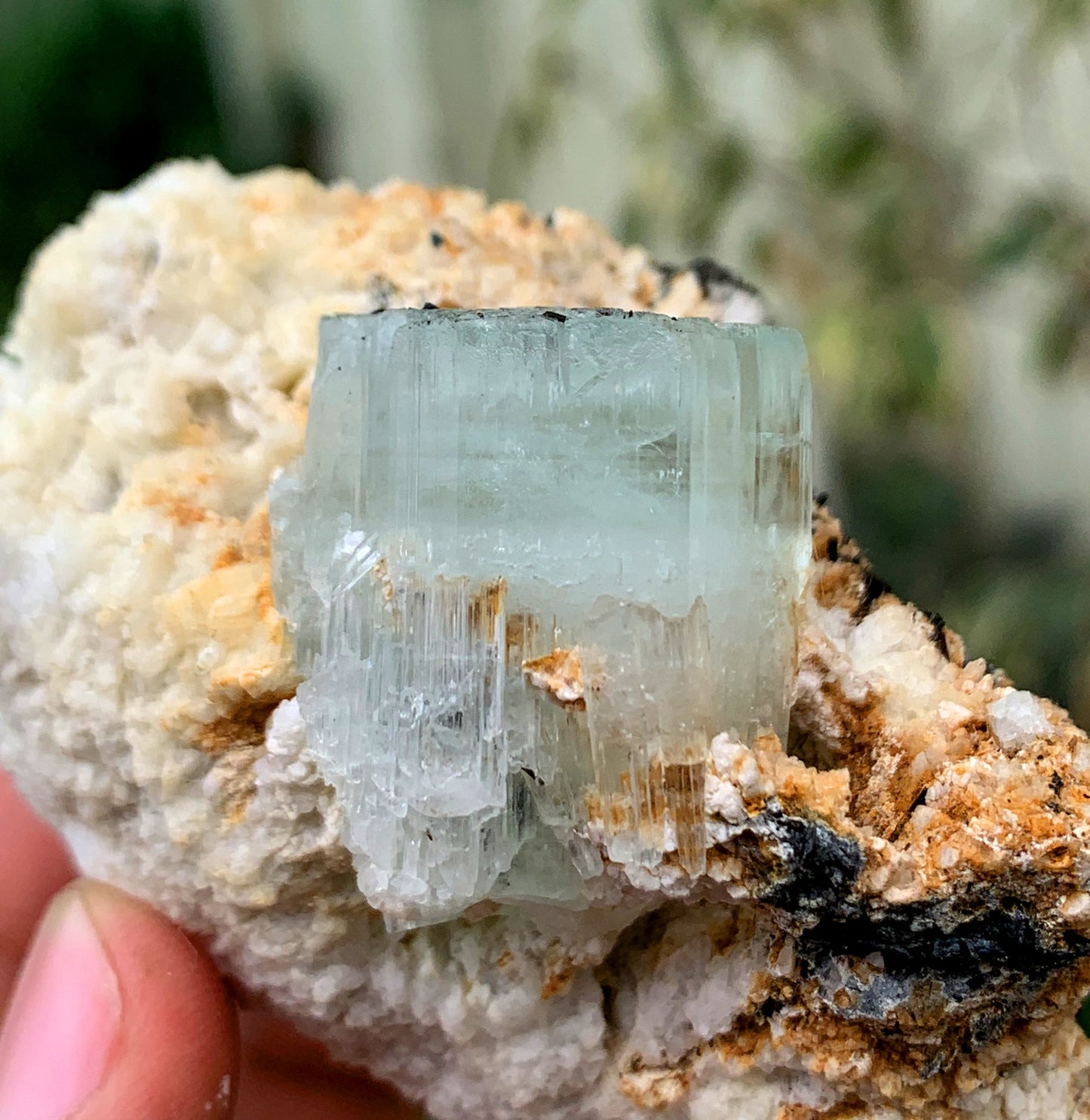 Aquamorganite Bi Color Beryl With Schorl Tourmaline Inclusions And Albite From Pakistan - 184 Gram