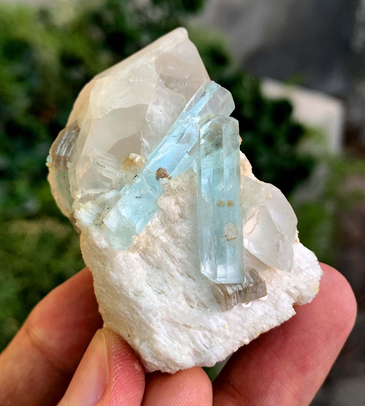 twin Sky Blue Aquamarine Crystals On Matrix from Pakistan - 71 Gram