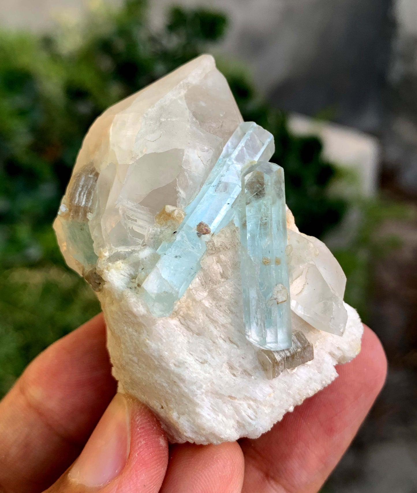 twin Sky Blue Aquamarine Crystals On Matrix from Pakistan - 71 Gram