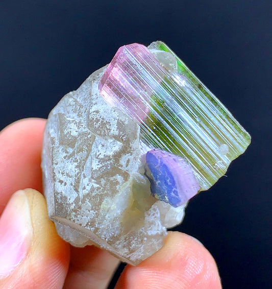 Natural Bi Color Tourmaline Crystal On Quartz From Afghanistan - 23 Gram