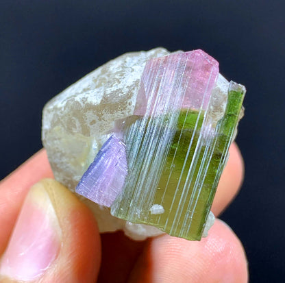 Natural Bi Color Tourmaline Crystal On Quartz From Afghanistan - 23 Gram