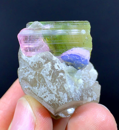 Natural Bi Color Tourmaline Crystal On Quartz From Afghanistan - 23 Gram