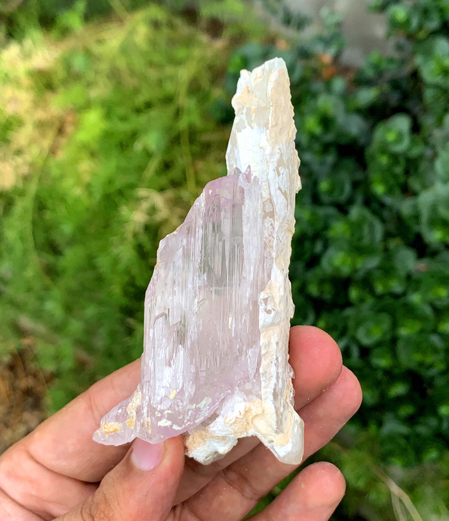 Mountain Shape Terminated Fluorescent pink Kunzite Crystal With Quartz From Afghanistan