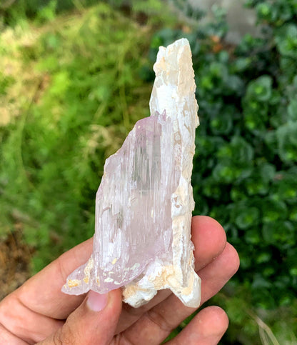 Mountain Shape Terminated Fluorescent pink Kunzite Crystal With Quartz From Afghanistan