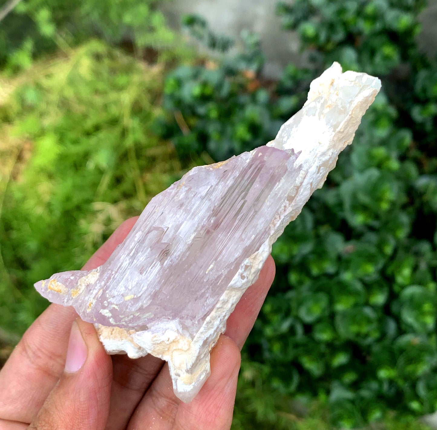 Mountain Shape Terminated Fluorescent pink Kunzite Crystal With Quartz From Afghanistan