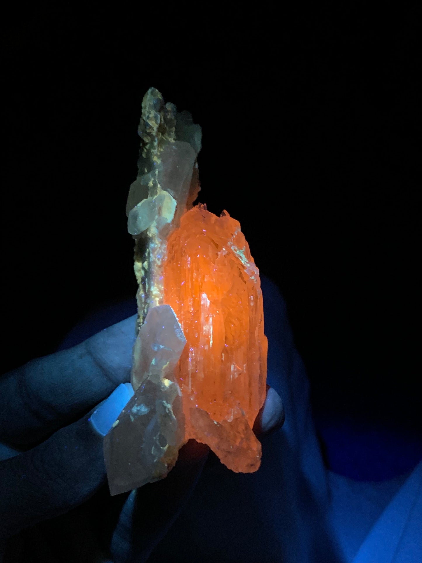 Mountain Shape Terminated Fluorescent pink Kunzite Crystal With Quartz From Afghanistan