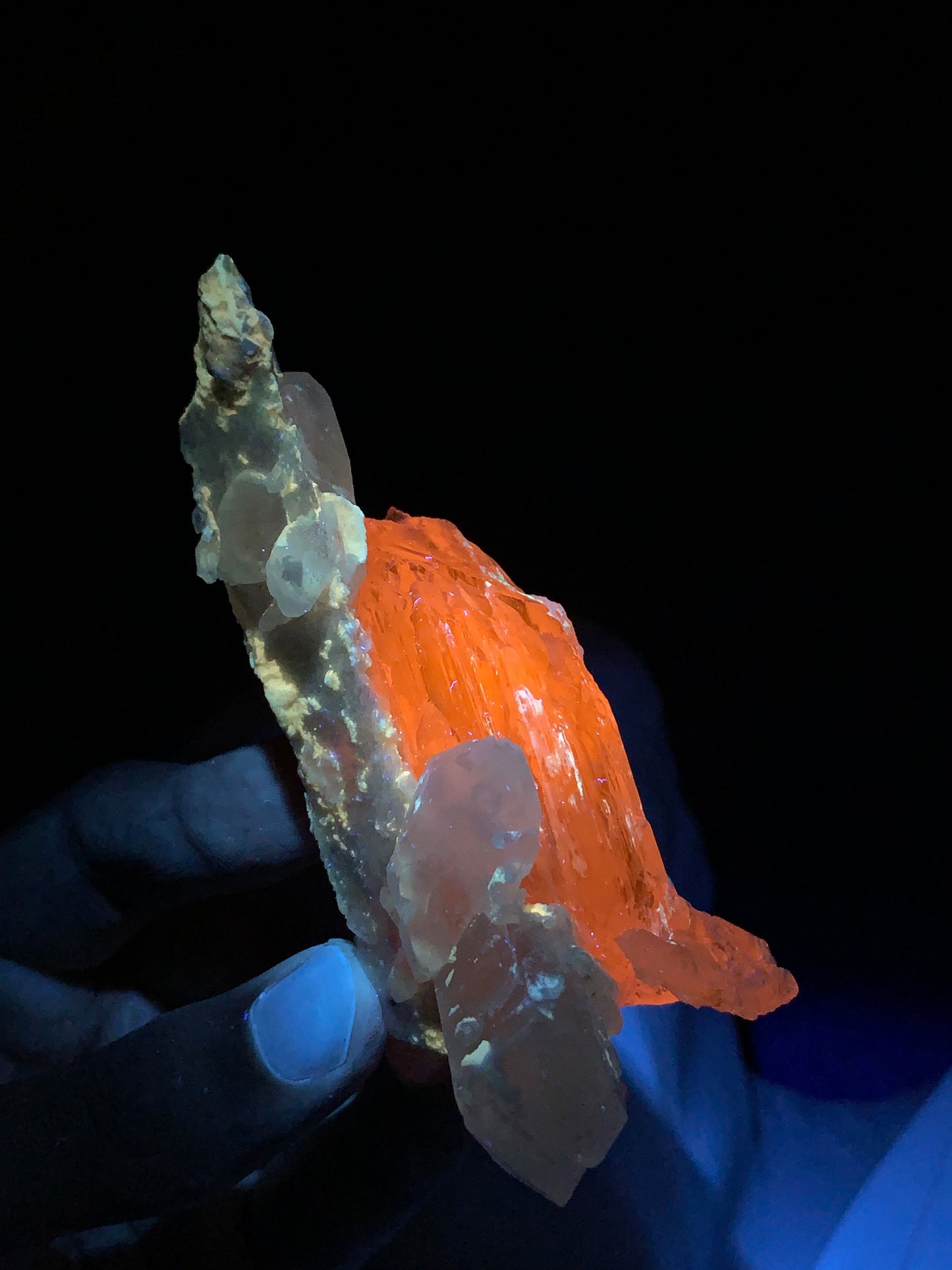 Mountain Shape Terminated Fluorescent pink Kunzite Crystal With Quartz From Afghanistan