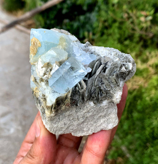 Sky Blue Aquamarine Cluster on Muscovite Matrix from Pakistan - 455 gram