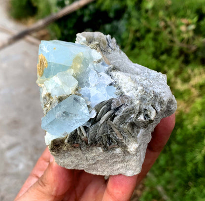 Sky Blue Aquamarine Cluster on Muscovite Matrix from Pakistan - 455 gram