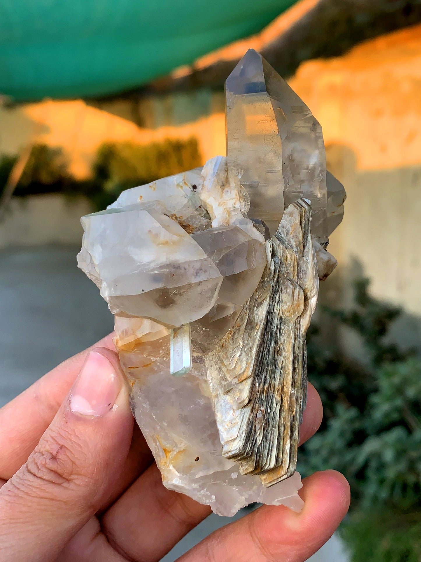Transparent Aquamarine on Smoky Quartz 209 grams