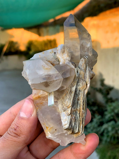Transparent Aquamarine on Smoky Quartz 209 grams