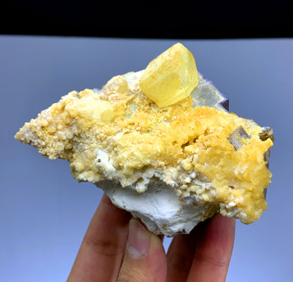 Purple Phantom Fluorite with Yellow Calcite from Pakistan - 385 gram