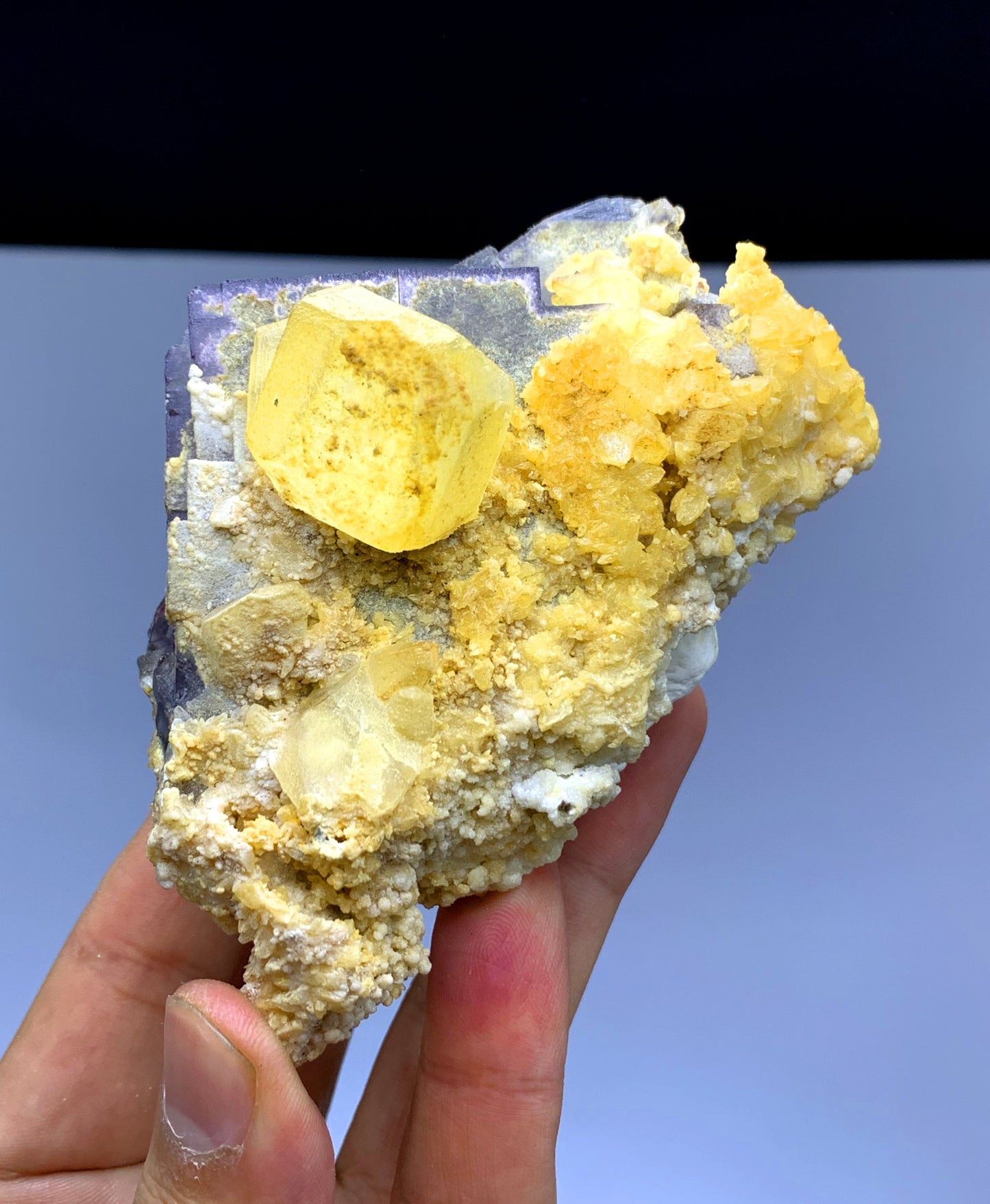 Purple Phantom Fluorite with Yellow Calcite from Pakistan - 385 gram