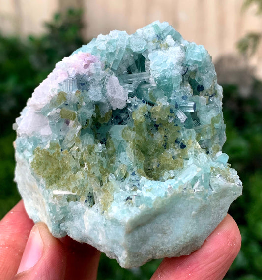 Bluish Green Tourmaline Crystals Cluster On Matrix From Afghanistan