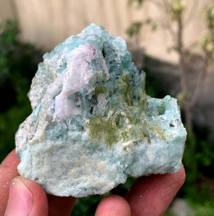 Bluish Green Tourmaline Crystals Cluster On Matrix From Afghanistan