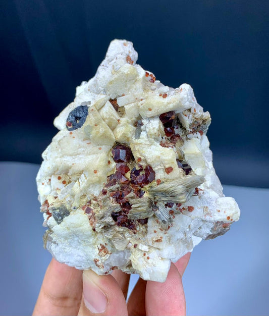 Red Spessartine Garnet Crystals with Mica on Feldspar from Skardu Pakistan - 260 grams