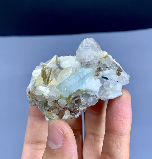 Sky Blue Aquamarine on Quartz and Mica from Shigar valley Pakistan - 68 gram
