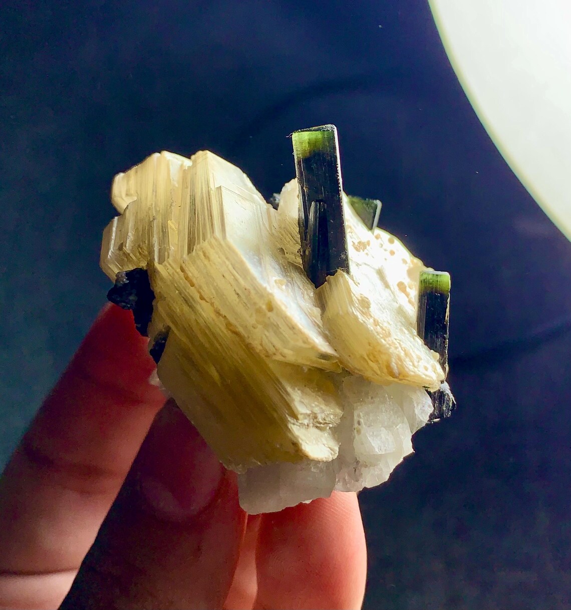 Stunning Green Cap Tourmaline Crystals on Mica, Tourmaline Specimen - 89 grams