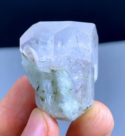 46 Gram Morganite Var Aquamarine Crystal With Green Tourmalines, BiColor Beryl From Afghanistan