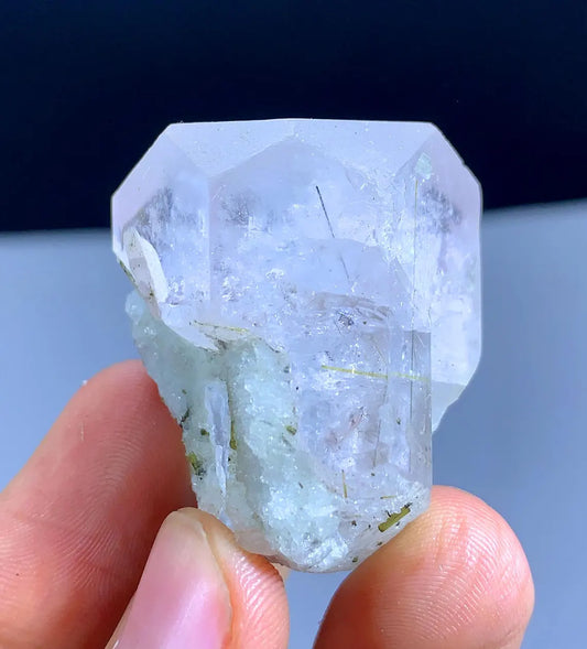 46 Gram Morganite Var Aquamarine Crystal With Green Tourmalines, BiColor Beryl From Afghanistan