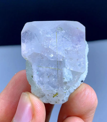 46 Gram Morganite Var Aquamarine Crystal With Green Tourmalines, BiColor Beryl From Afghanistan