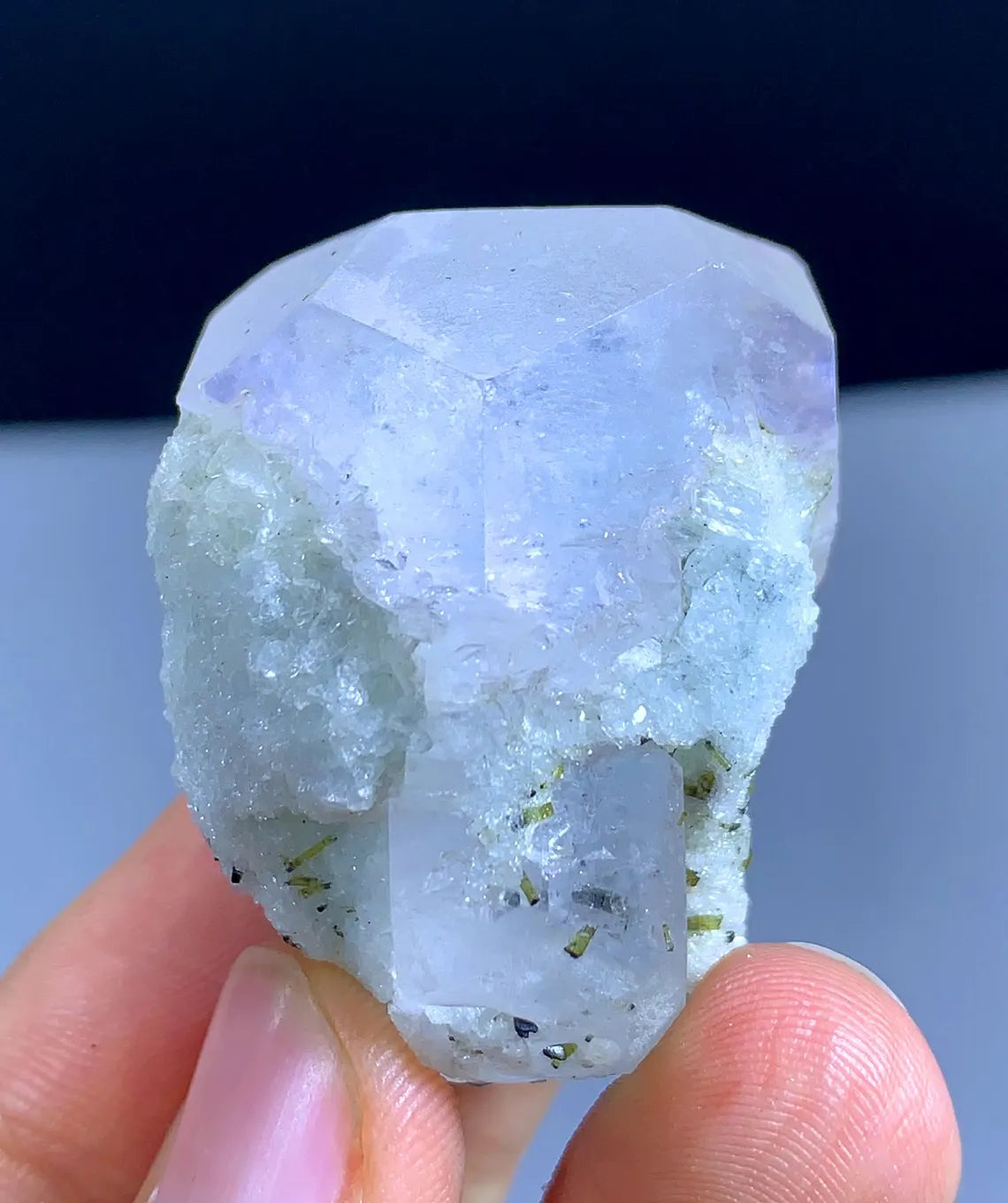 46 Gram Morganite Var Aquamarine Crystal With Green Tourmalines, BiColor Beryl From Afghanistan