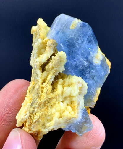 Natural Blue Celestine Crystal With Yellow Calcite Specimen From Afghanistan 41 Gram