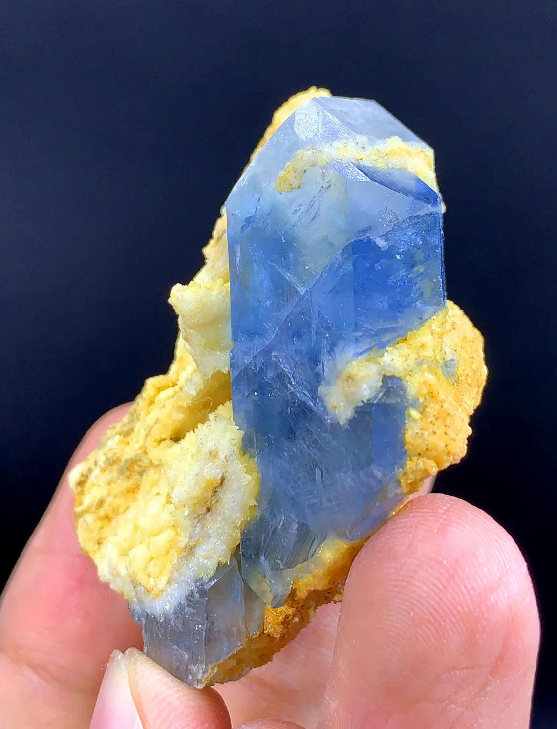 Natural Blue Celestine Crystal With Yellow Calcite Specimen From Afghanistan 41 Gram