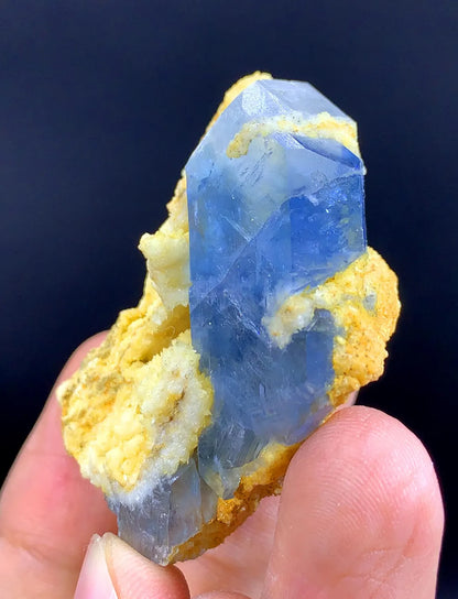Natural Blue Celestine Crystal With Yellow Calcite Specimen From Afghanistan 41 Gram