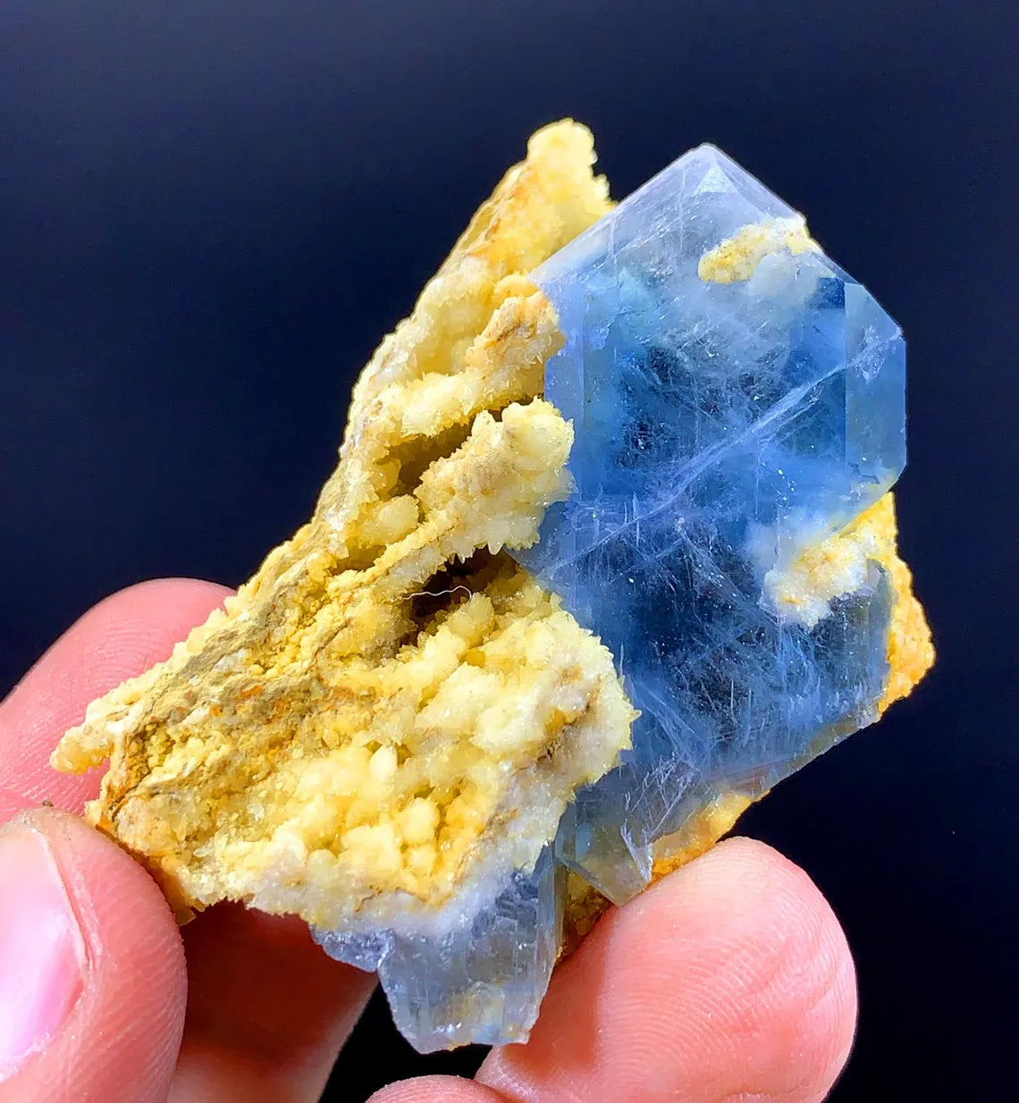 Natural Blue Celestine Crystal With Yellow Calcite Specimen From Afghanistan 41 Gram