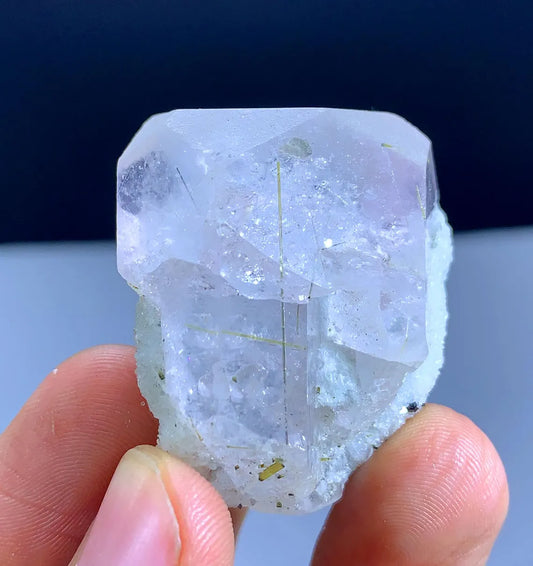 46 Gram Morganite Var Aquamarine Crystal With Green Tourmalines, BiColor Beryl From Afghanistan