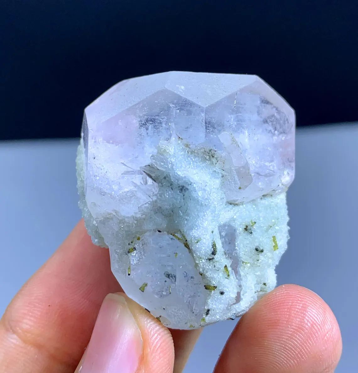 46 Gram Morganite Var Aquamarine Crystal With Green Tourmalines, BiColor Beryl From Afghanistan
