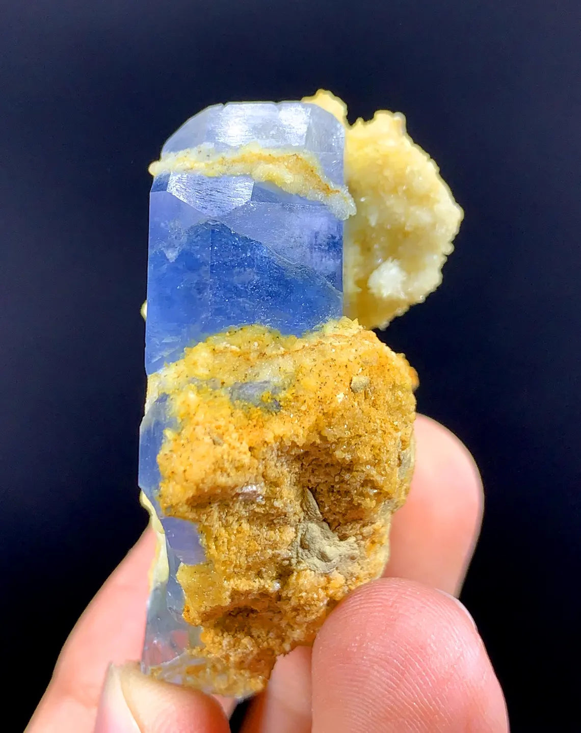Natural Blue Celestine Crystal With Yellow Calcite Specimen From Afghanistan 41 Gram