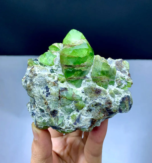Green Peridot with Magnetite on Matrix - 333 gram