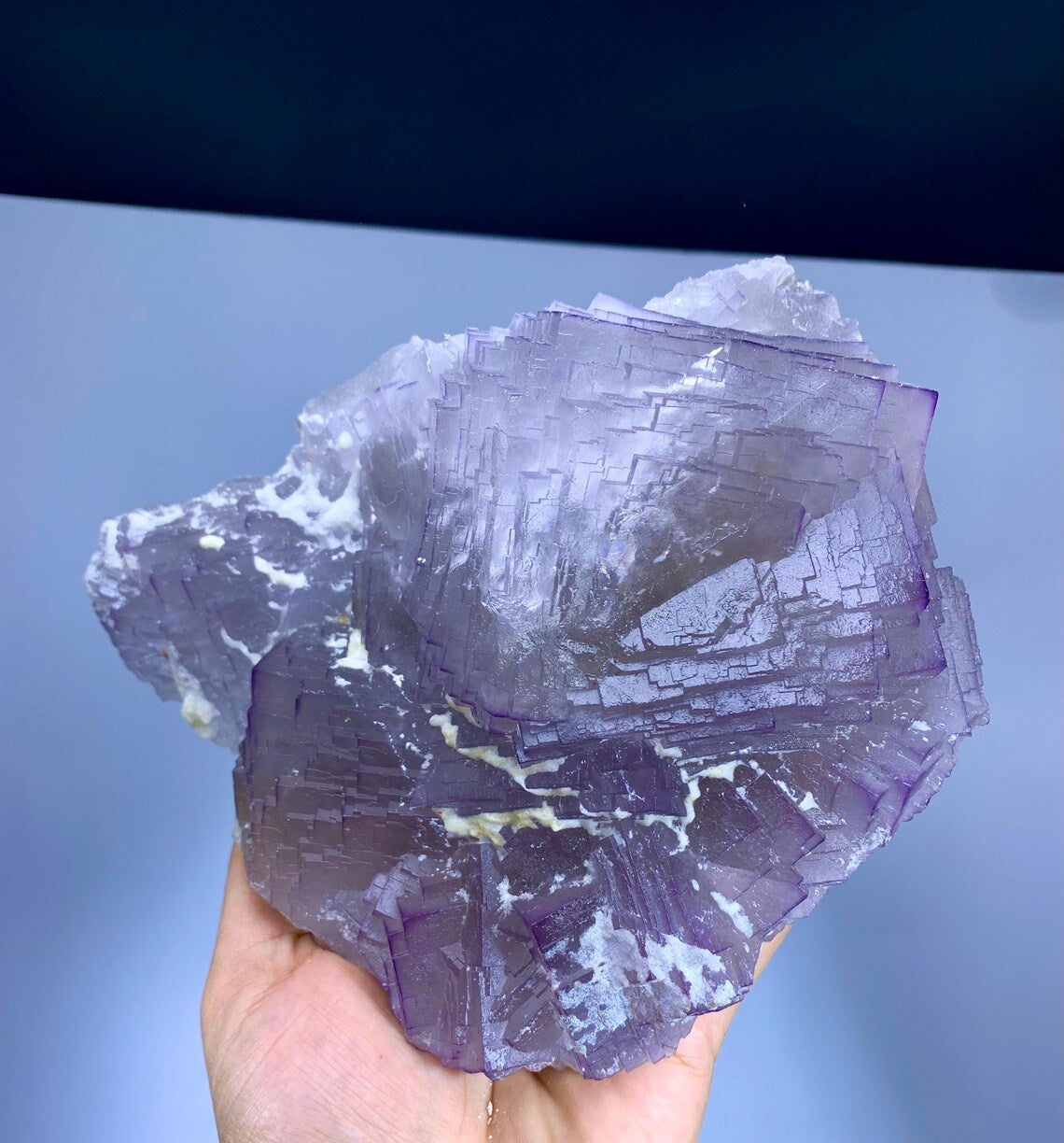 Huge Size Purple Phantom Fluorite, Unique Stepwise Terminations, Natural Fluorite Specimen - 1540 grams