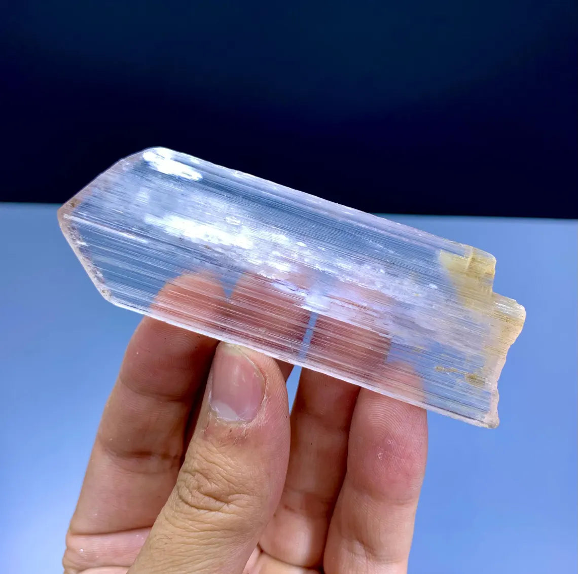 V Shape Terminated Transparnet Pink Kunzite Crystal, 32 grams