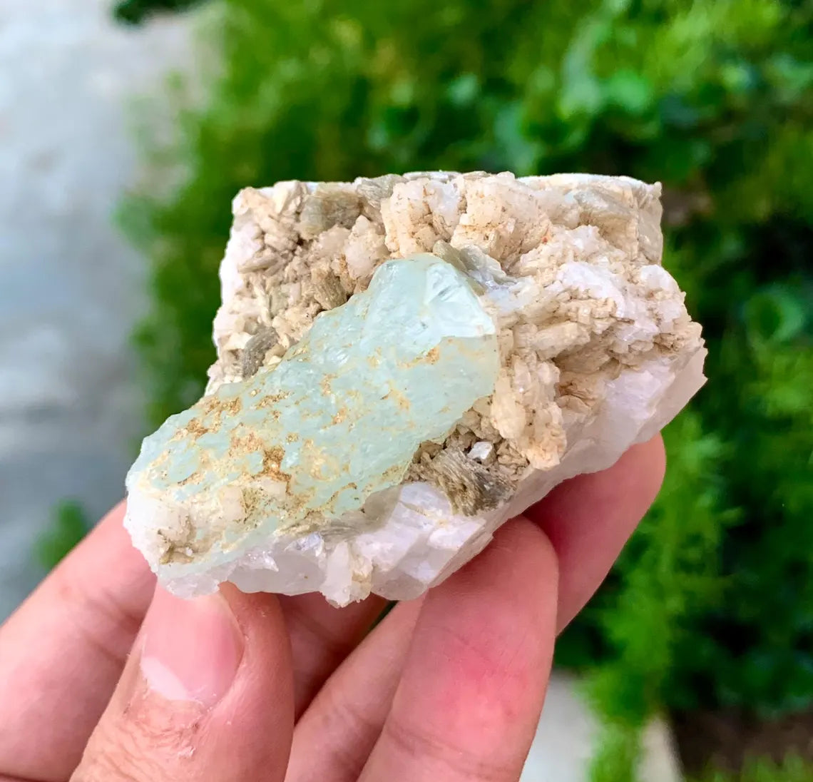 Etched Blue Aquamarine on Albite from Pakistan - 127 gram