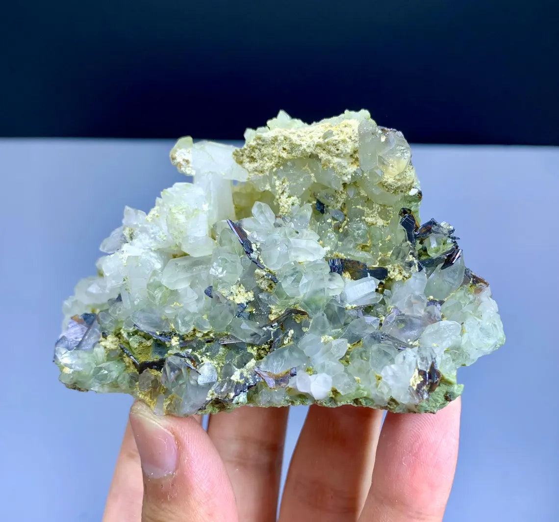 Chlorine Quartz with Rare Red Brookite, Quartz Cluster, Brookite Crystals, Quartz Specimen - 143 gram