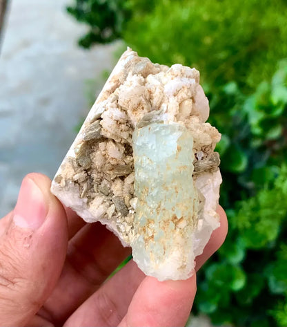 Etched Blue Aquamarine on Albite from Pakistan - 127 gram