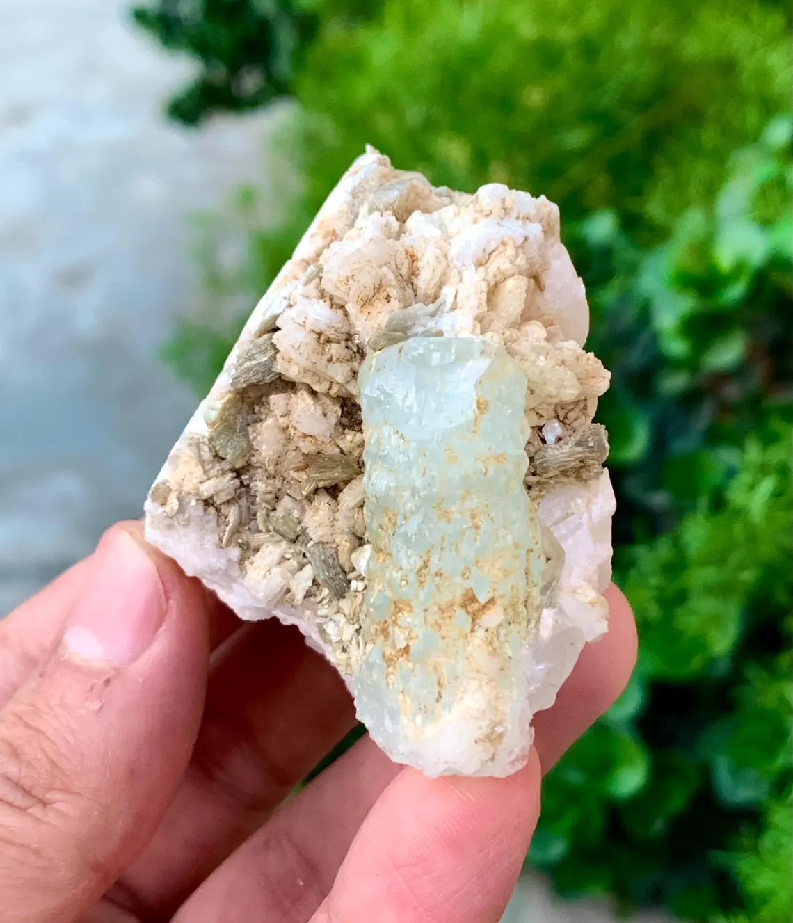 Etched Blue Aquamarine on Albite from Pakistan - 127 gram