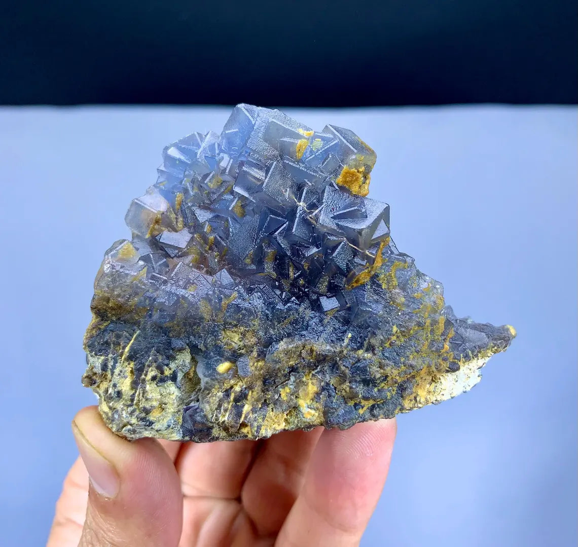 Blue Color Phantom Fluorite on Matrix - 157 gram