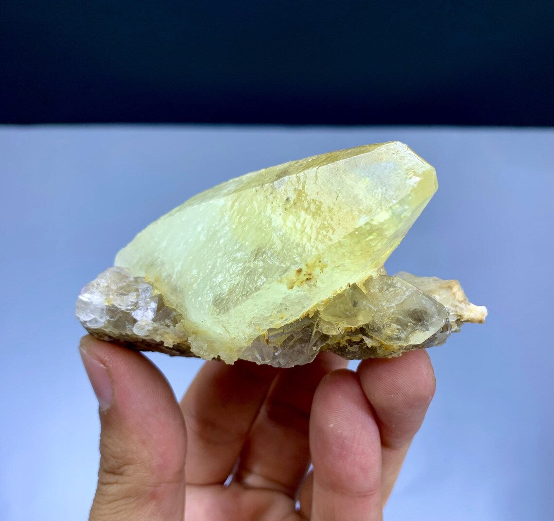 Dog Tooth Shape Yellow Calcite on Fluorite from Pakistan - 137 gram