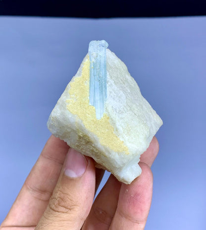 Blue Aquamarine Crystal on Feldspar from Pakistan - 130 gram