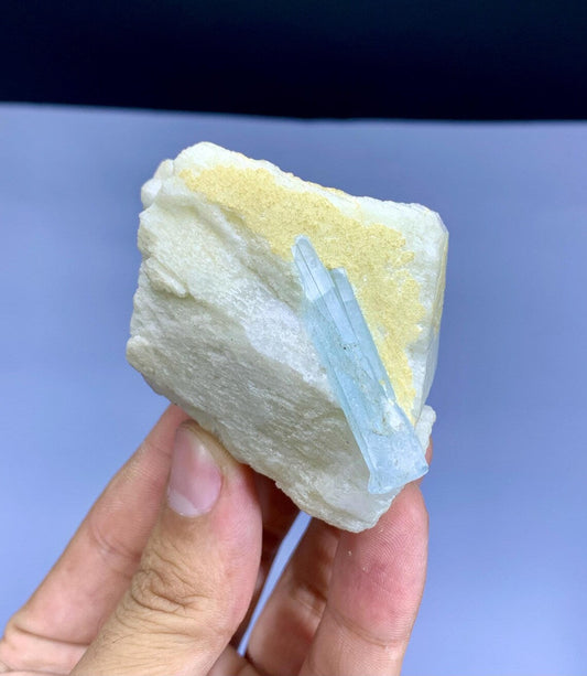 Blue Aquamarine Crystal on Feldspar from Pakistan - 130 gram