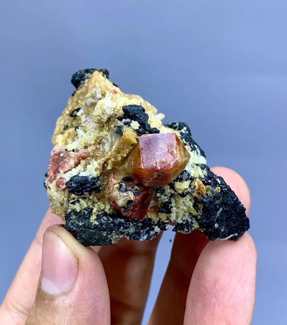 Natural Red Zircon Crystals on Matrix from Pakistan - 59 gram