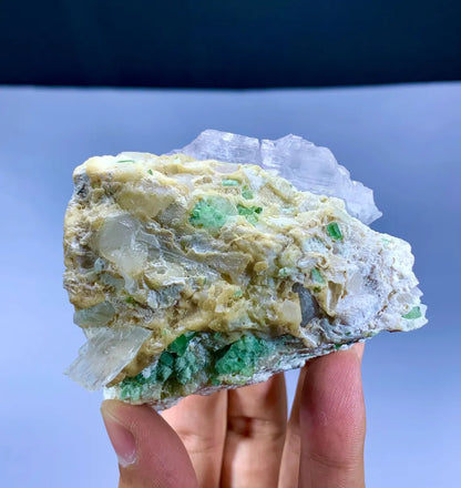 Stunning Pink Kunzite Crystals with Green Tourmalines on Matrix from Afghanistan- 235 gram