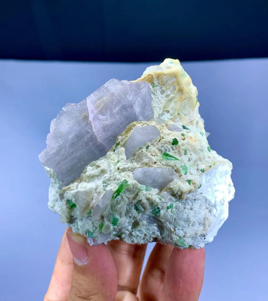 Stunning Pink Kunzite Crystals with Green Tourmalines on Matrix from Afghanistan- 235 gram