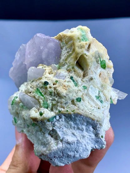 Stunning Pink Kunzite Crystals with Green Tourmalines on Matrix from Afghanistan- 235 gram