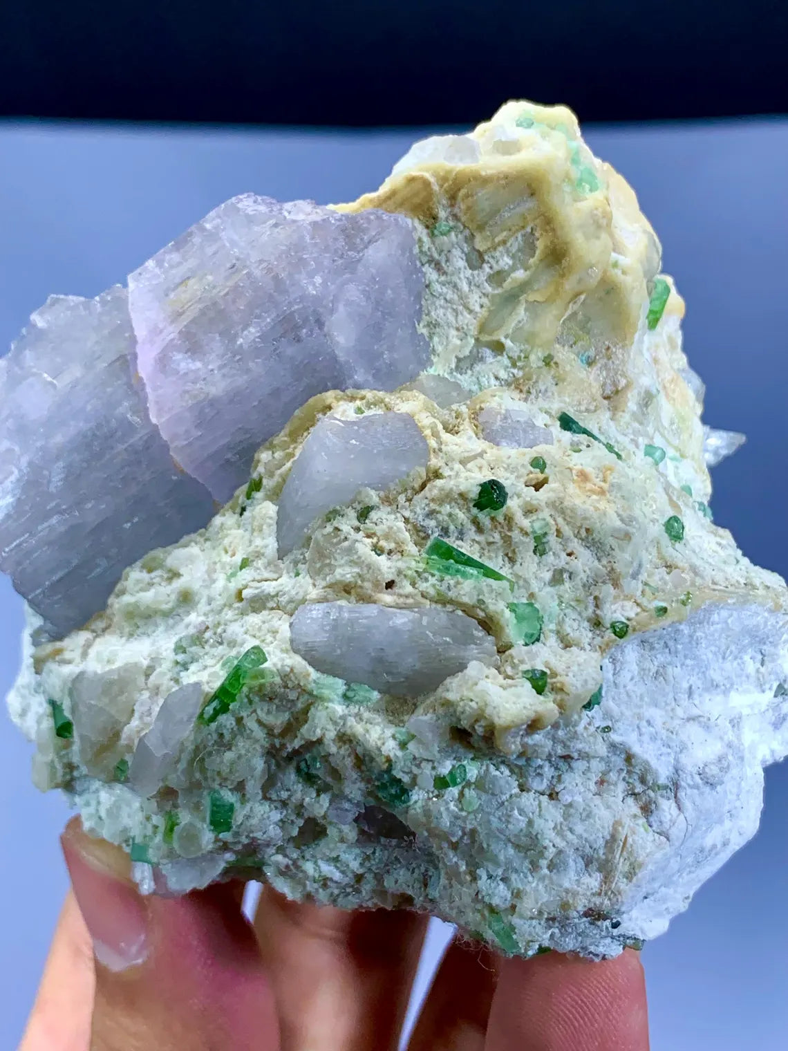 Stunning Pink Kunzite Crystals with Green Tourmalines on Matrix from Afghanistan- 235 gram